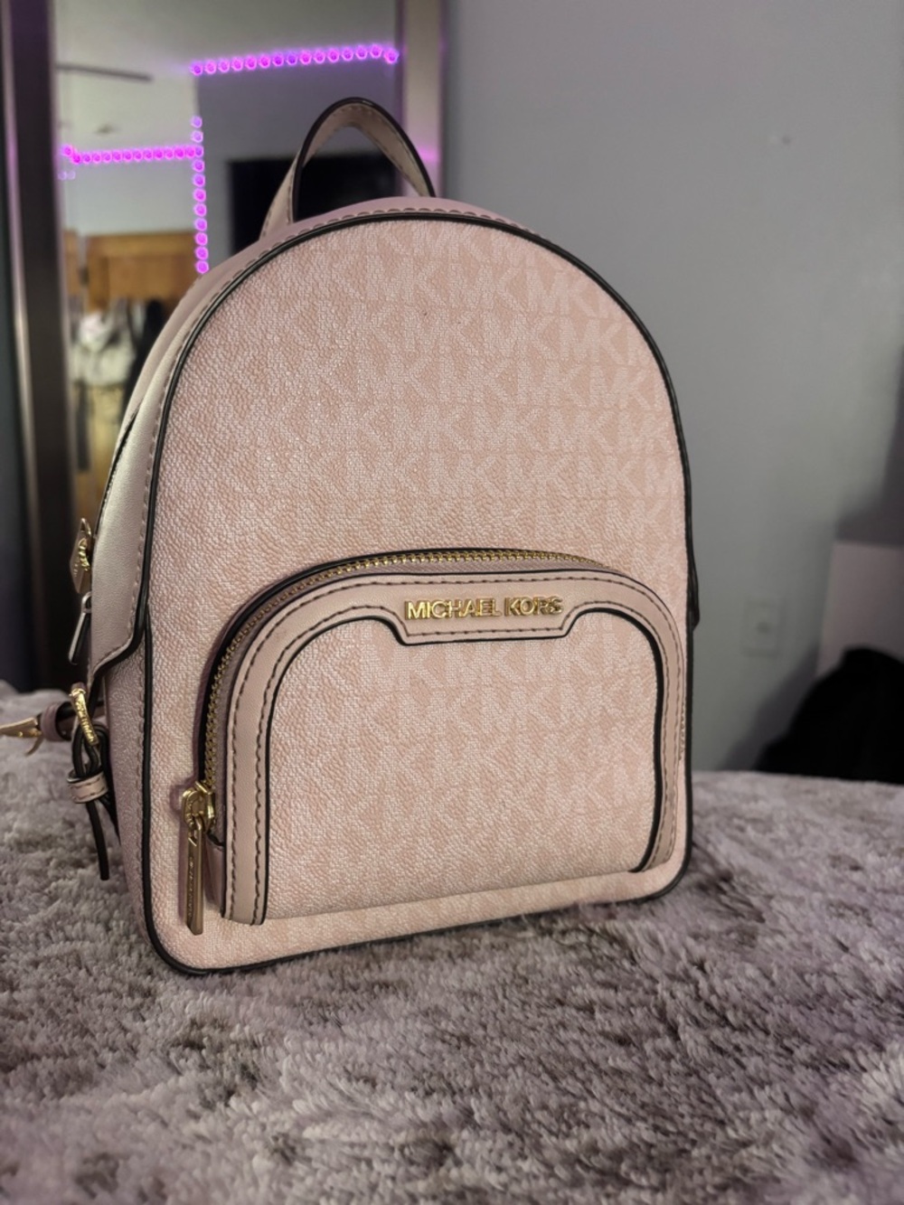 Michael Kors Blush Signature Mini Backpack with Gold Hardware